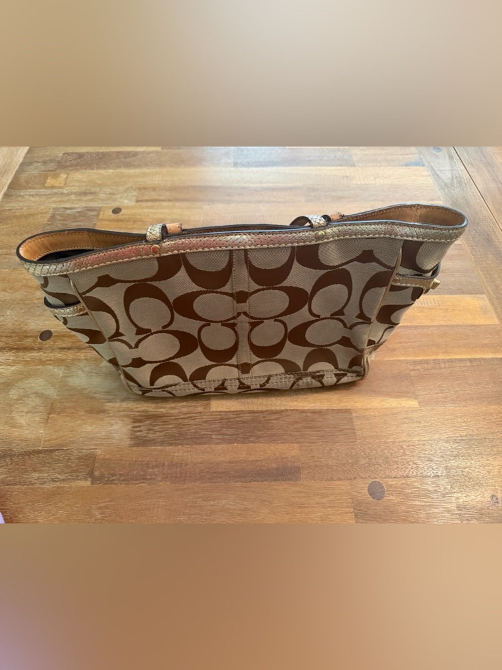 Coach Tan and Brown Signature Canvas Tote